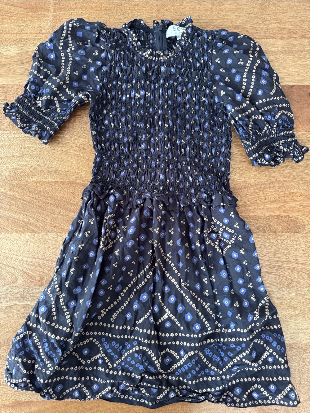 Sea New York Navy and White Smocked Puff-Sleeve Girls Dress